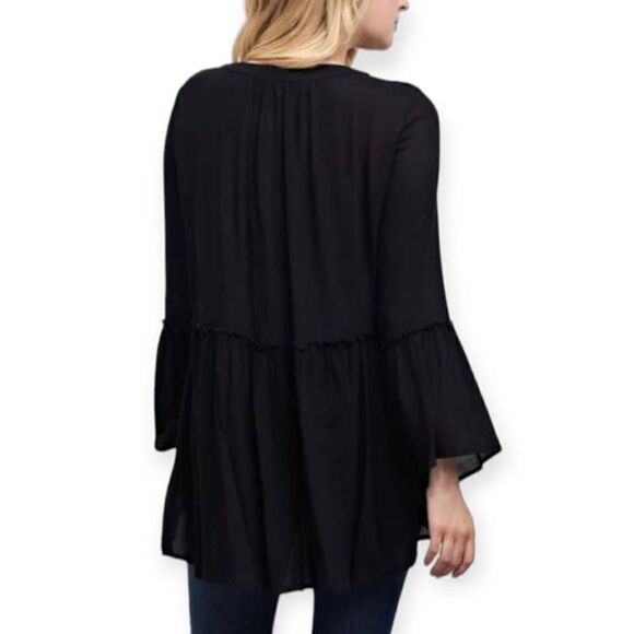 JODIFL BLACK BELL SLEEVE PEASANT TOP SZ.S NWT - Picture 2 of 9